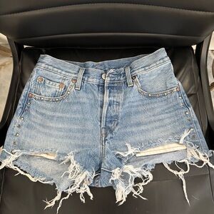 Signature by Levi Strauss Distressed Light Blue Denim Cutoff Shorts